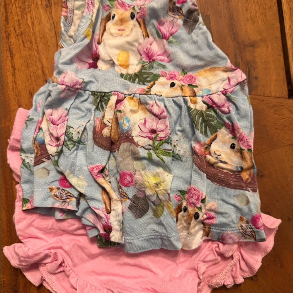 Bums & Roses Bamboo Floral Bunny Print Peplum Top Bummie Set